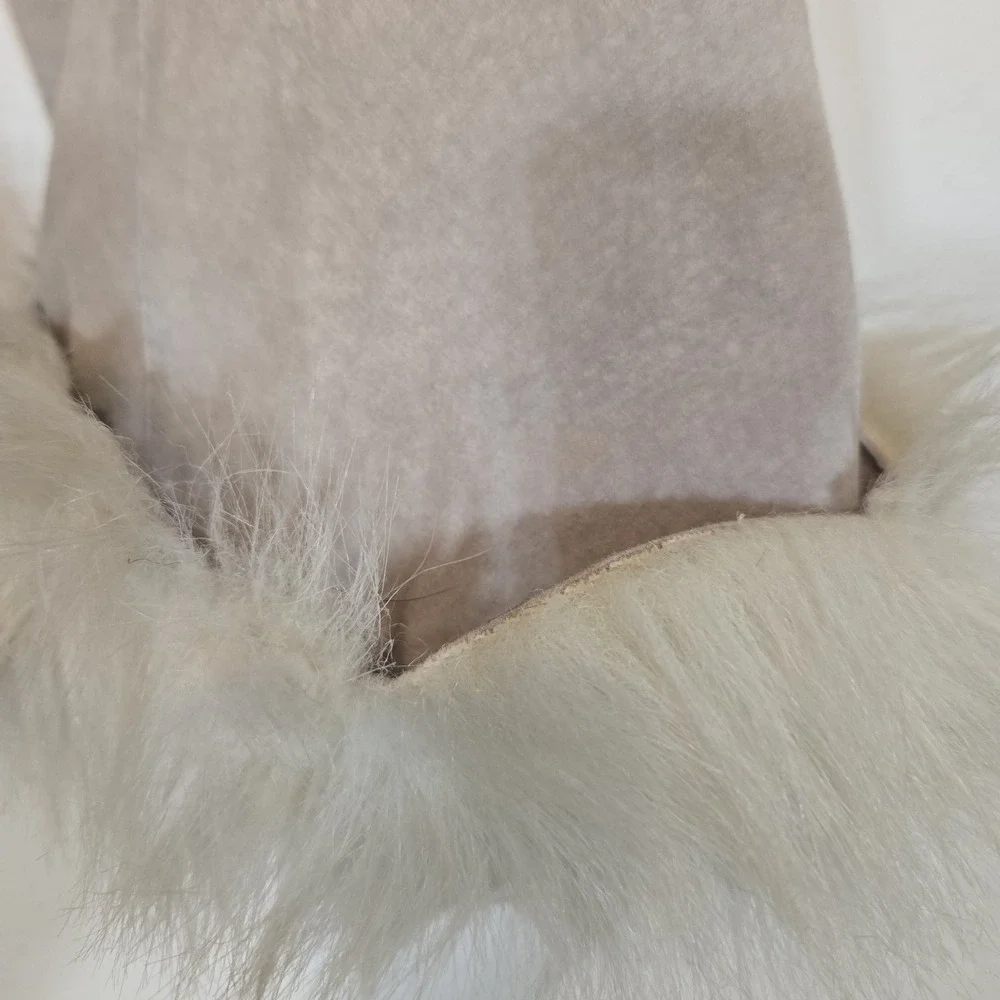 Wilson Leather Maxima Cream And Gray Jacket Suede with Faux Fur Festival